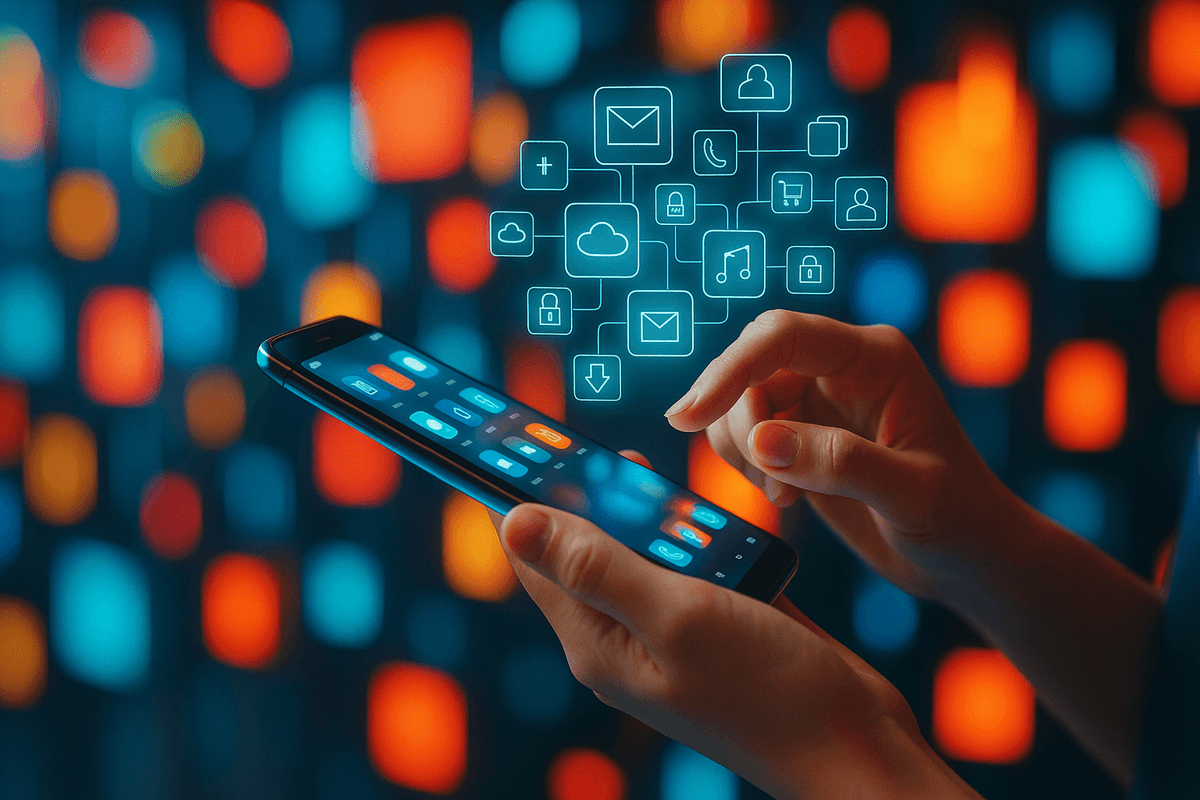 Main tenant un smartphone avec application mobile